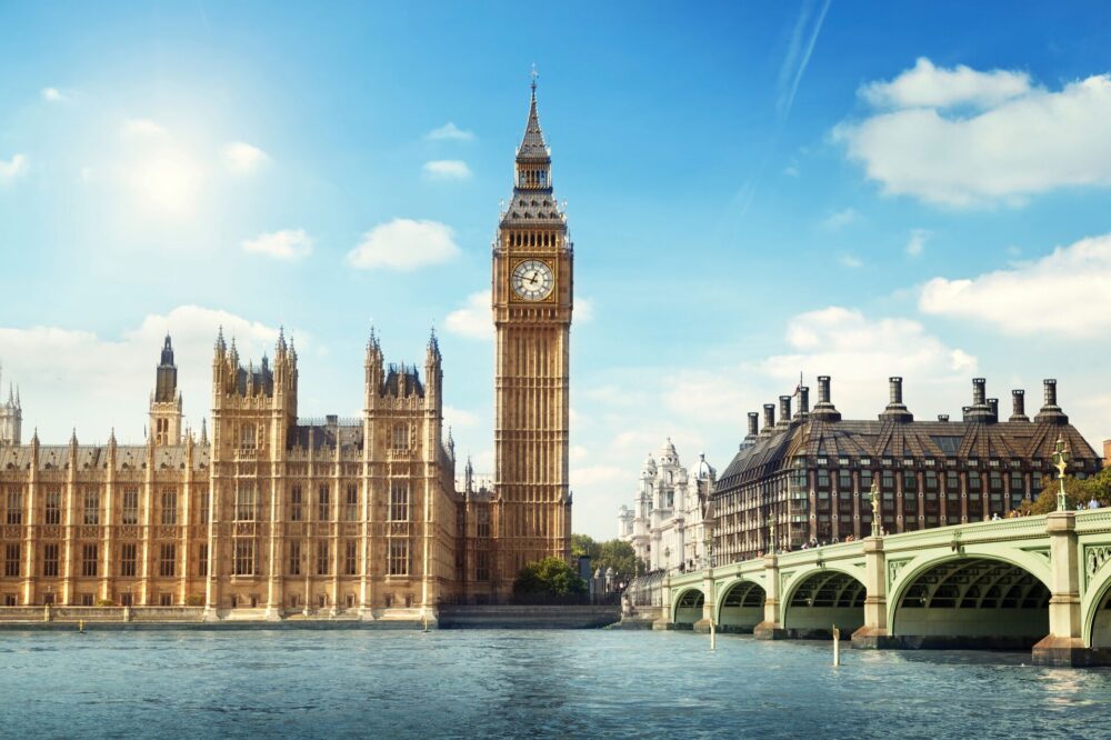 Houses of Parliament, Big Ben, Westminster Bridge in London